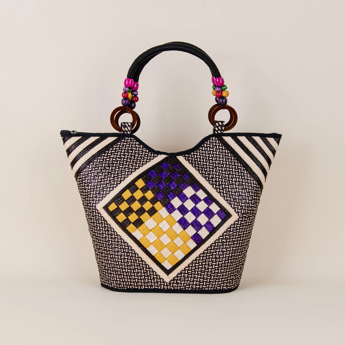 Policarpa Arrow Cane Handbag handcrafted in Colombia with traditional handwoven geometric patterns – Maison Monserrate